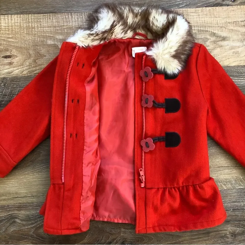 Gymboree Girls’ Jacket with Faux Fur Collar Orange Size 3/4 (XS)